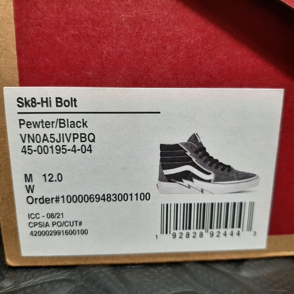 Vans Sk8 Hi Bolt Pewter Grey Black Lightning VN0A5JIVPBQ - Picture 9 of 10